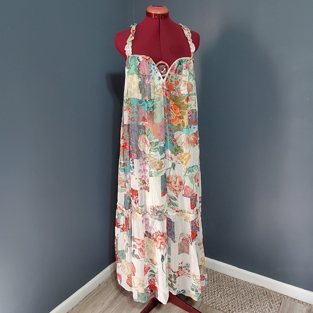 NWT Anthropologie Multicolor Floral Sheer Flowy Maxi Dress Size XS